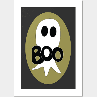 Cute Halloween ghost cartoon with BOO text Posters and Art